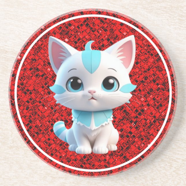 Niedlich Kitten Cartoon 3D Design-38063 Getränkeuntersetzer (Vorne)