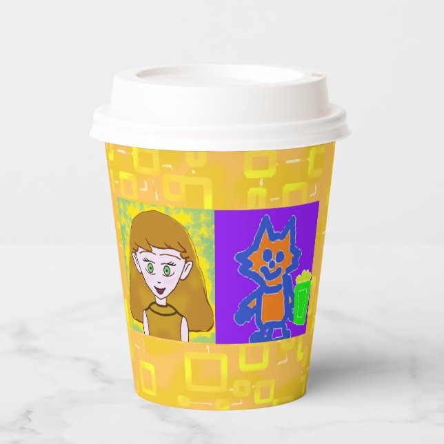 Niedlich Kitten Cartoon Pappbecher (Vorderseite)