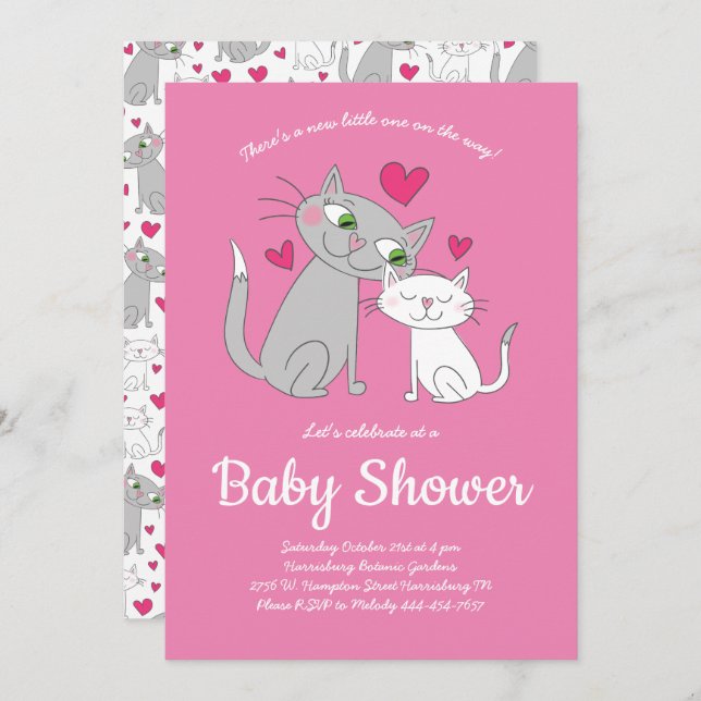 Niedlich Kitten Cat Baby Showmama und Baby Einladung (Vorne/Hinten)
