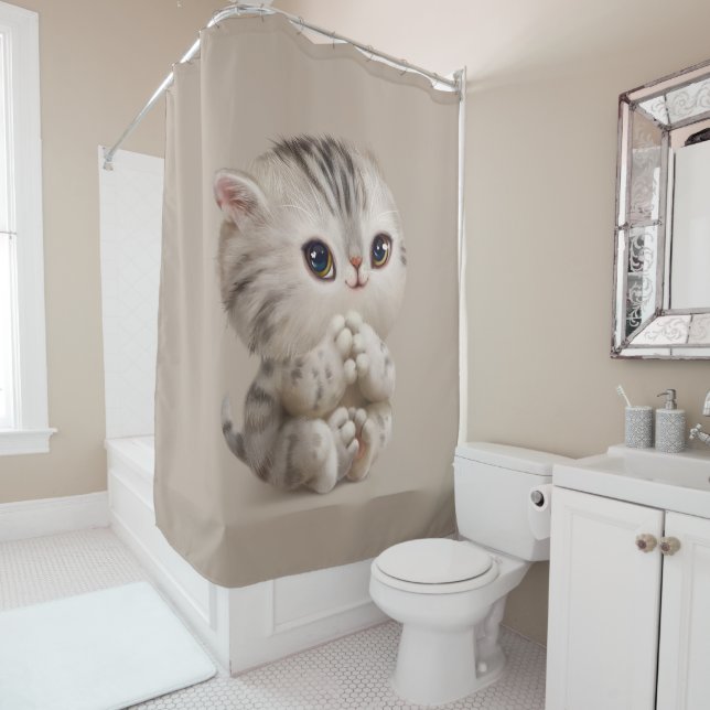 Niedlich Kitten Cat Kitty Cat Wasserfarbe Tan Dusc Duschvorhang (Beispiel)