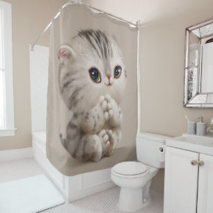 Niedlich Kitten Cat Kitty Cat Watercolor Tan Duschvorhang
