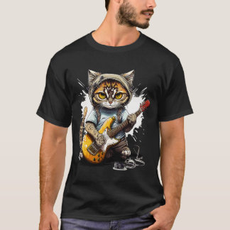Niedlich Kitten Cat Playing Guitar 2 T-Shirt