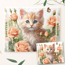 Niedlich Kitten Cat Rose Floral Summer Individuell Puzzle
