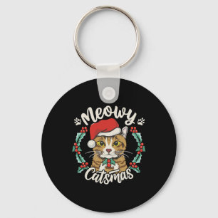 Niedlich Kitten Cat Weihnachtsmannmütze Meowy Catm Schlüsselanhänger
