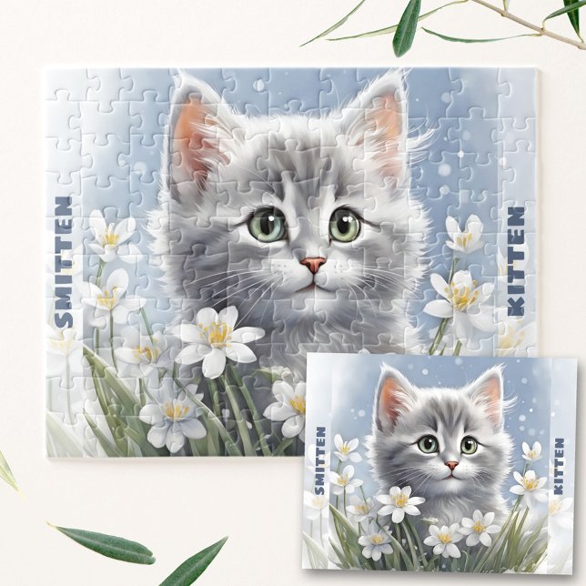 Niedlich Kitten Cat Winter Spring Blumenkohl Indiv Puzzle (Cute Kitten Cat Winter Spring Floral Custom Name Jigsaw Puzzle)
