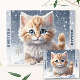 Niedlich Kitten Cat Winterschnee Individuelle Name Puzzle