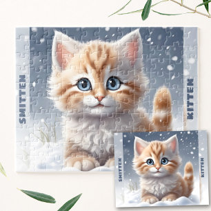 Niedlich Kitten Cat Winterschnee Individuelle Name Puzzle
