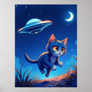 Niedlich Kitten Chased durch ein UFO Poster
