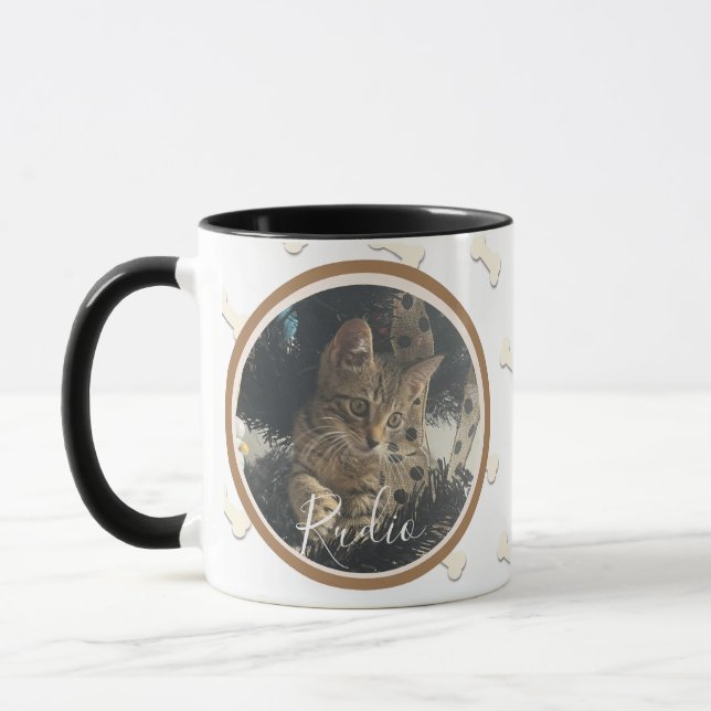 Niedlich Kitten Dog Pet Foto Knochenmuster Name Tasse (Links)