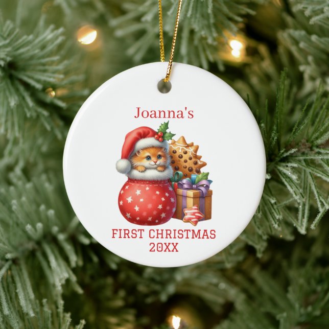Niedlich Kitten Erste Weihnachten Keramik Ornament (Baum)