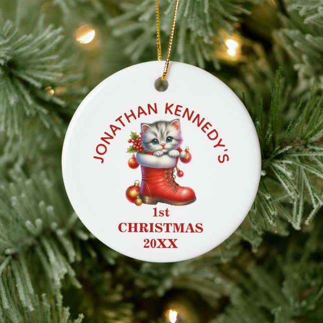 Niedlich Kitten Erste Weihnachten Personalisiert Keramik Ornament (Baum)