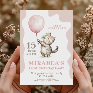 Niedlich Kitten Erster Geburtstag Bash. Einladung