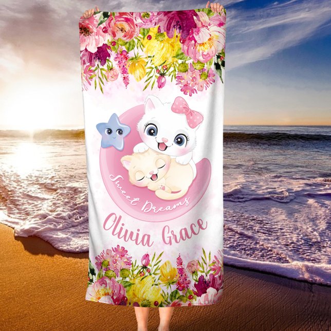 Niedlich Kitten Friends Blush Pink Blume Individue Strandtuch (Von Creator hochgeladen)