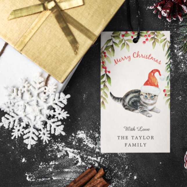 Niedlich Kitten Frohe Weihnachts-Weihnachtsmannmüt Geschenkanhänger (Von Creator hochgeladen)