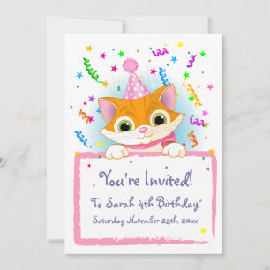 Niedlich Kitten Geburtstag Einladungen