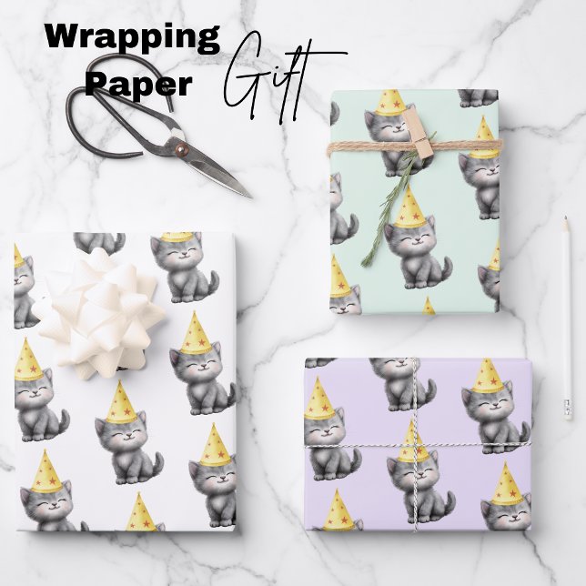 Niedlich Kitten Geburtstag Geschenkpapier Set (Cute Kitten Birthday Wrapping Paper Sheets)