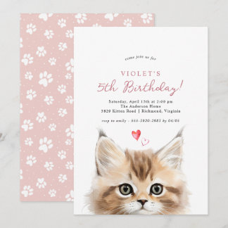 Niedlich Kitten | Girl's Pink Kitty Cat Geburtstag Einladung