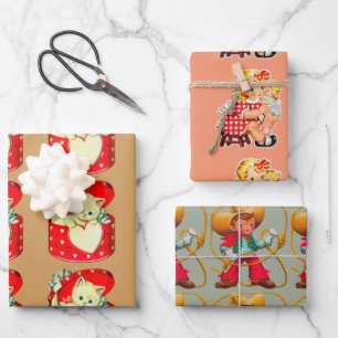 Niedlich Kitten Herz Vintag Katzenuntergang Retro  Geschenkpapier Set