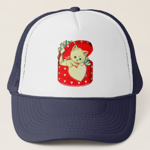 Niedlich Kitten Herz Vintag Katzenuntergang Retro Truckerkappe