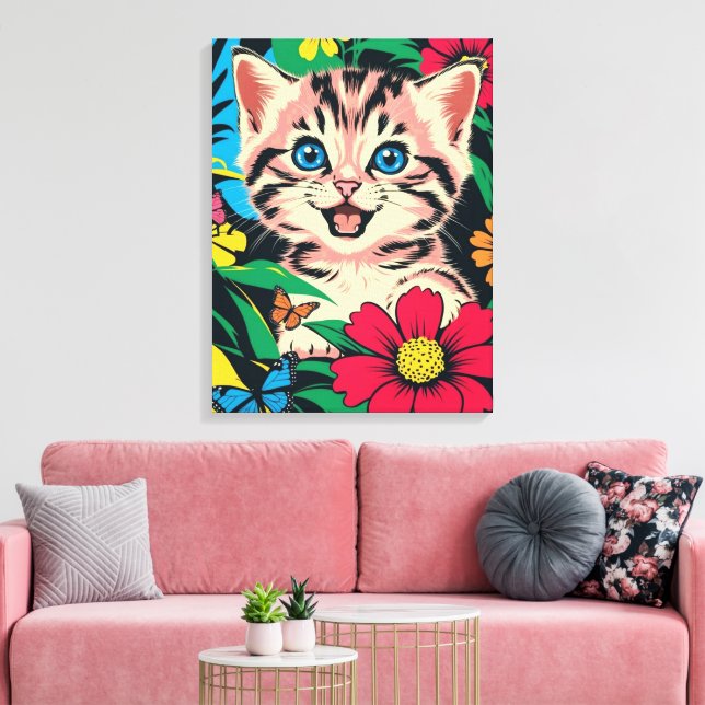 Niedlich Kitten im Pop Art Painting Style Leinwand (Insitu (Wohnzimmer))