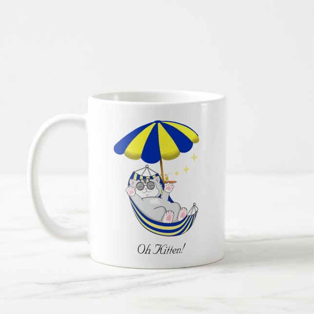 Niedlich Kitten in Blue & Yellow Hammock Kaffeetasse (Links)