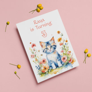 Niedlich Kitten in Blume Girls Geburtstagsparty Einladung
