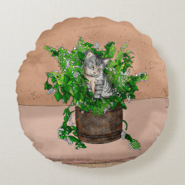 Niedlich Kitten in Catnip Antique Pot Rundes Kissen