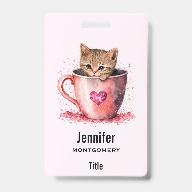 Niedlich Kitten in einem Teacup mit Herz Ausweis (Vorderseite)