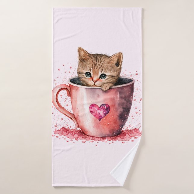 Niedlich Kitten in einem Teacup mit Herz Badehandtuch (Badehandtuch)