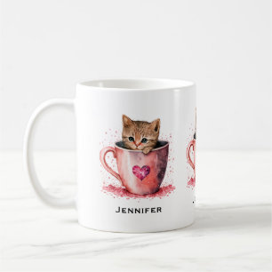 Niedlich Kitten in einem Teacup mit Herz Kaffeetasse