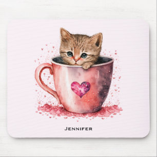 Niedlich Kitten in einem Teacup mit Herz Mousepad