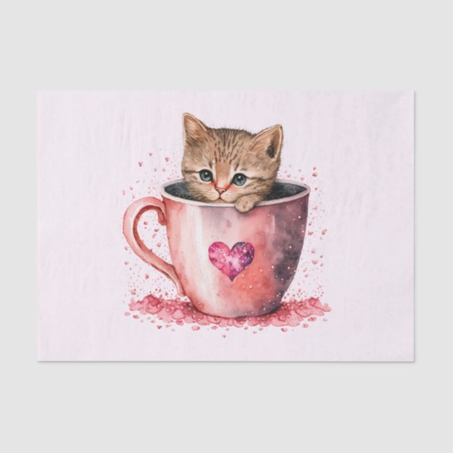 Niedlich Kitten in einem Teacup mit Herz Seidenpapier (Vorderseite)