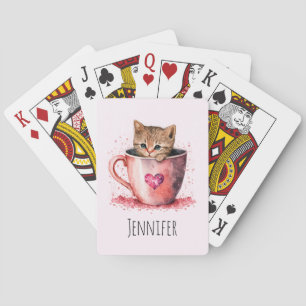 Niedlich Kitten in einem Teacup mit Herz Spielkarten