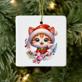 Niedlich Kitten in Santa Costume Weihnachten Keramikornament