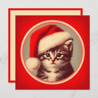 Niedlich Kitten in Weihnachtsmannmütze Red Retro Feiertagskarte