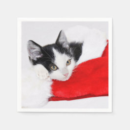Niedlich Kitten in Weihnachtsmannmütze Serviette