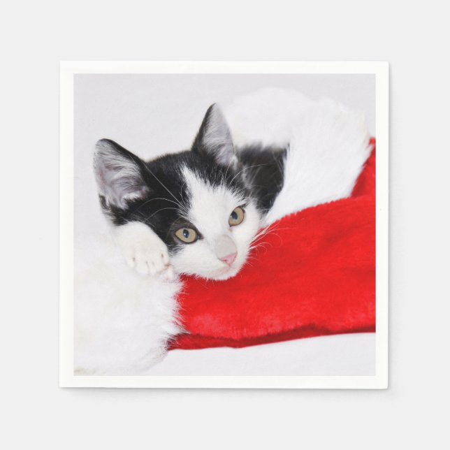 Niedlich Kitten in Weihnachtsmannmütze Serviette (Vorderseite)