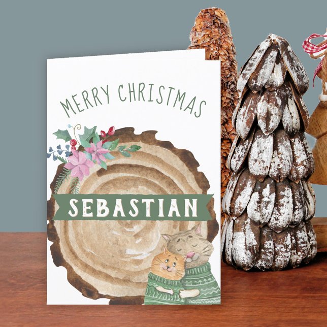 Niedlich Kitten Katzen Rustikale Frohe Weihnachten (Cute Christmas Card for someone special Buy professionally printed or as printable digital download.)