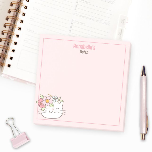 Niedlich Kitten Kitty Cat Pink Mädchenname Post-it Klebezettel (Cute Kitten Kitty Cat Pink Girly Name Post-it Notes)