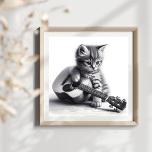 Niedlich Kitten mit Akustikgitarrenstift-Portrait Poster