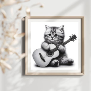 Niedlich Kitten mit Akustikgitarrenstift-Portrait Poster