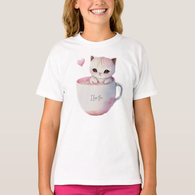 Niedlich Kitten mit Ballon Herz T-Shirt (Vorderseite)