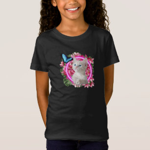 Niedlich Kitten mit blauem Schmetterling auf neont T-Shirt