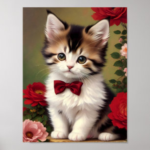 Niedlich Kitten mit einem roten Bow Poster