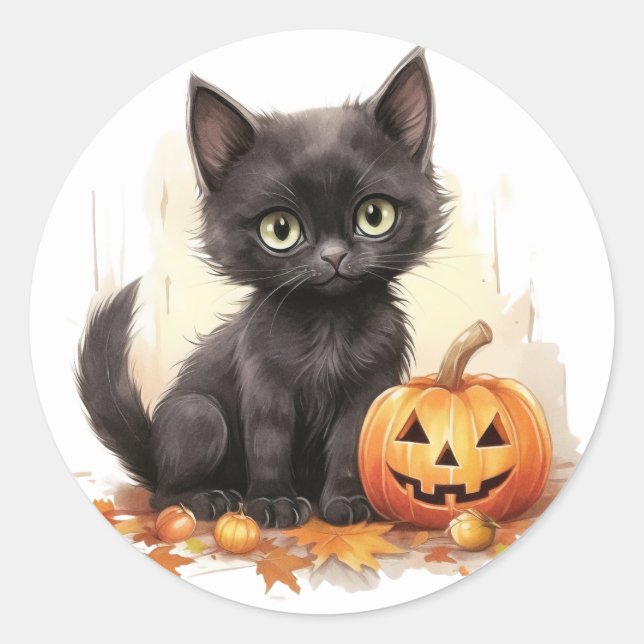 Niedlich Kitten mit Pumpkin Halloween Stickers (Vorderseite)