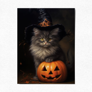Niedlich Kitten mit Pumpkin, Viktorianisches Hallo Feiertagspostkarte