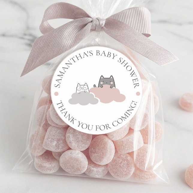 Niedlich Kitten Modern Pattern Babydusche Runder Aufkleber (Cute Kitten Modern Pattern Baby Shower Classic Round Sticker)