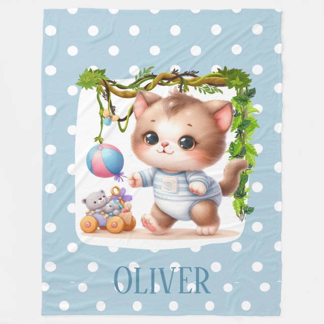 Niedlich Kitten Polka Dot Elegant Fleecedecke (Vorderseite)