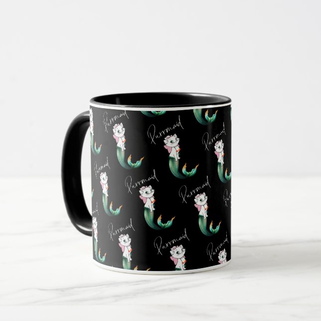 Niedlich Kitten Purrmaid - Fun Mermaid Cat Design Tasse (Vorderseite Links)
