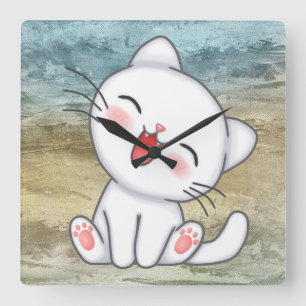 Niedlich Kitten Quadratische Wanduhr